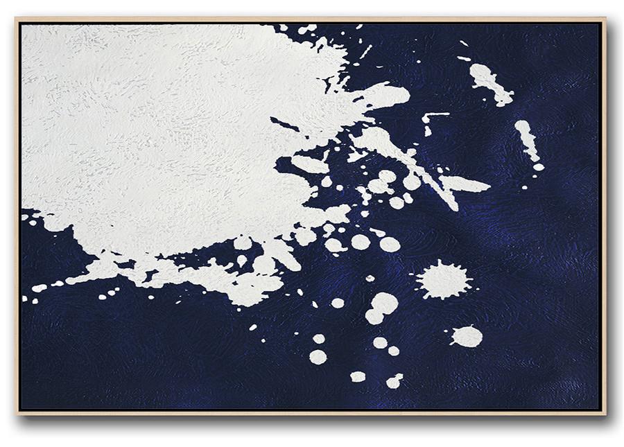 Horizontal Abstract Painting Navy Blue Minimalist Painting On Canvas - Artist Painting On Canvas Extra Large